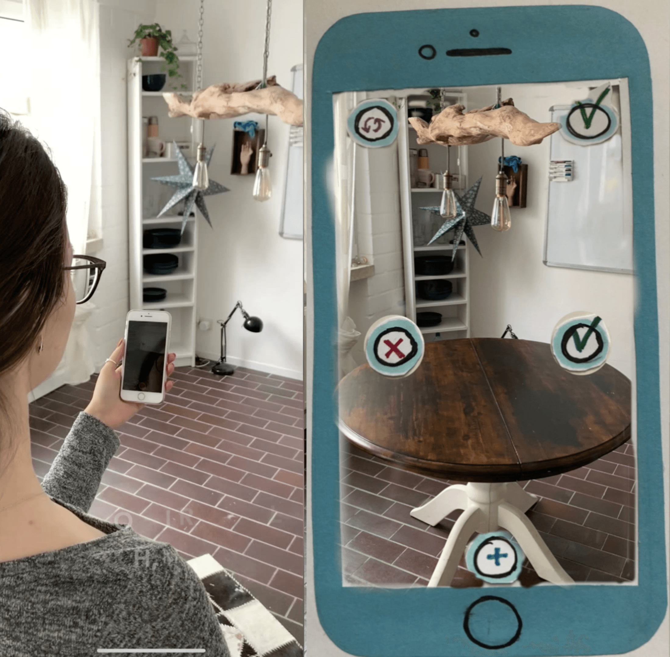 FurnitAR: With the conceptualized AR furniture app named FurnitAR one can furnish a room with augmented reality technology. The app allows placing pieces of furniture virtually in one's apartment and allows users to get an accurate impression of the size, design and functionality of the furniture in one's own home.